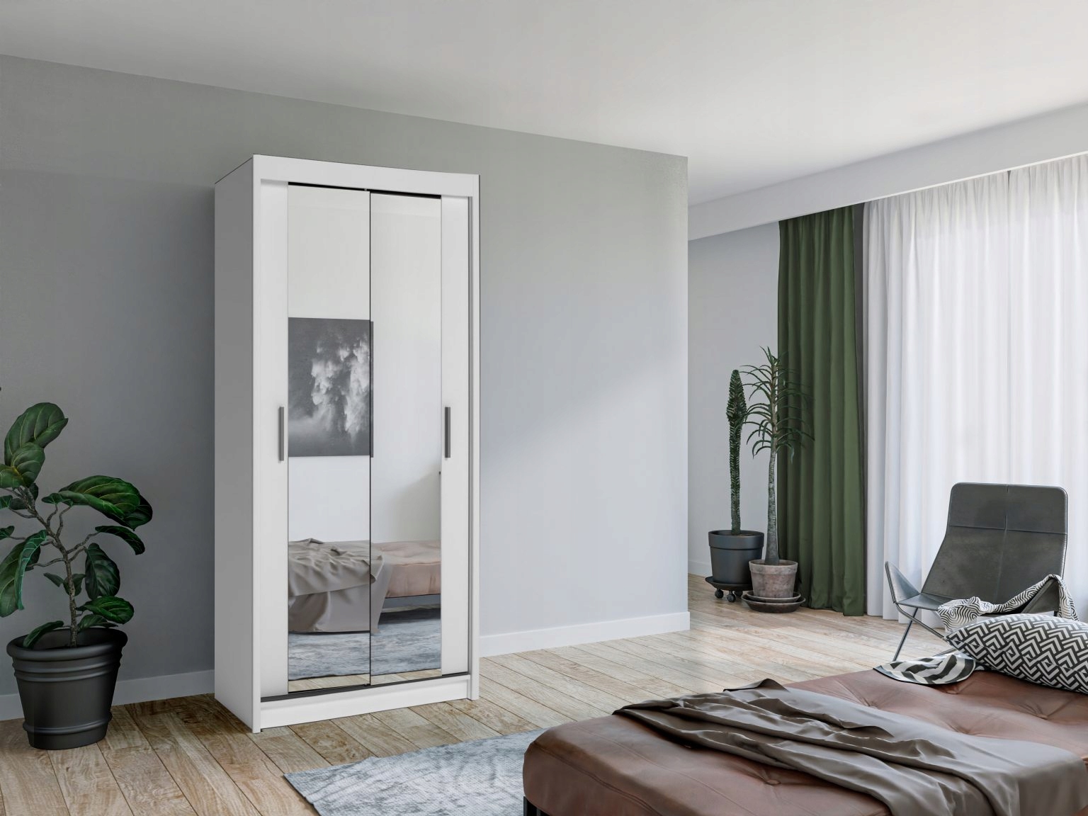 SZAFA MINI Przesuwna 90x200 cm 5 KOLORÓW LUSTRA Kolor mebla biały