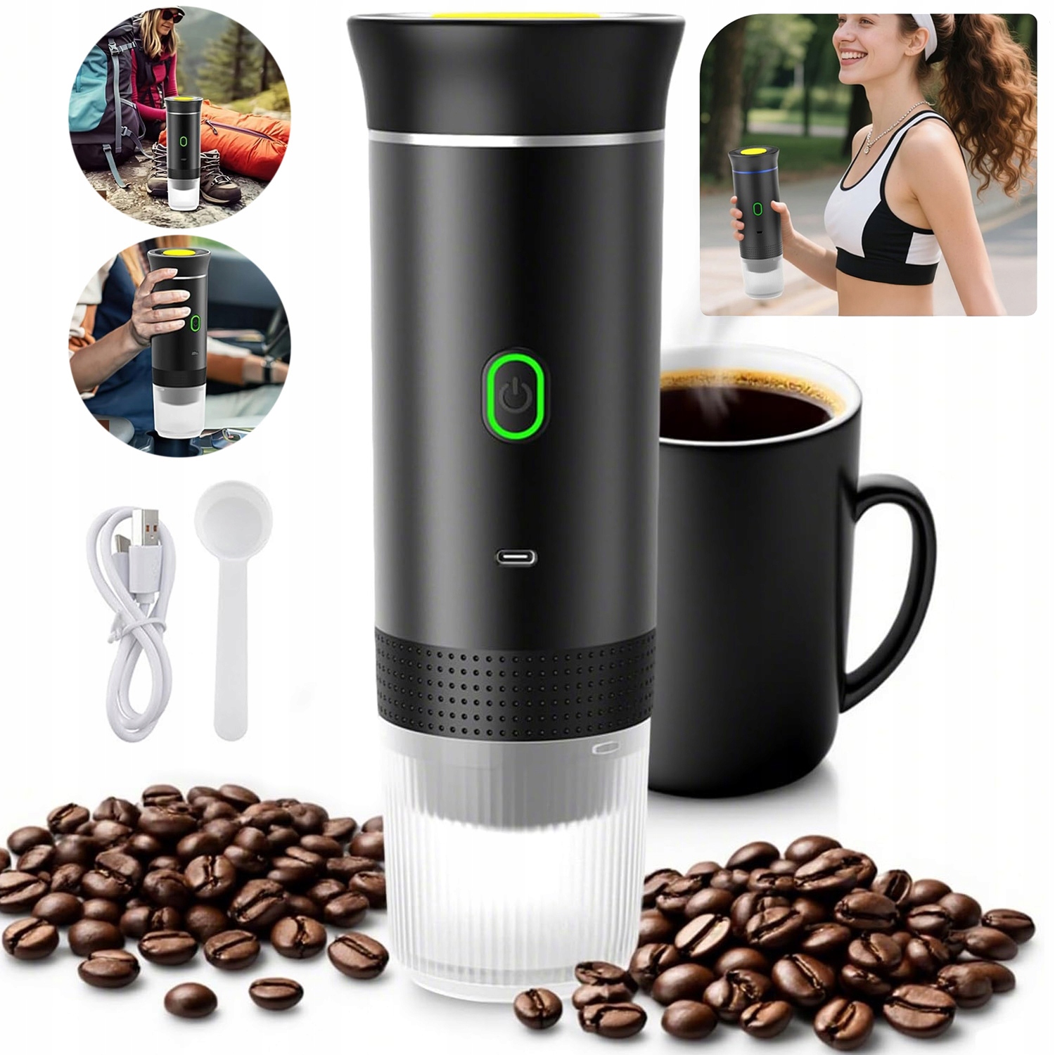 2 w 1 przenośny elektryczny ekspres do kawy czarny