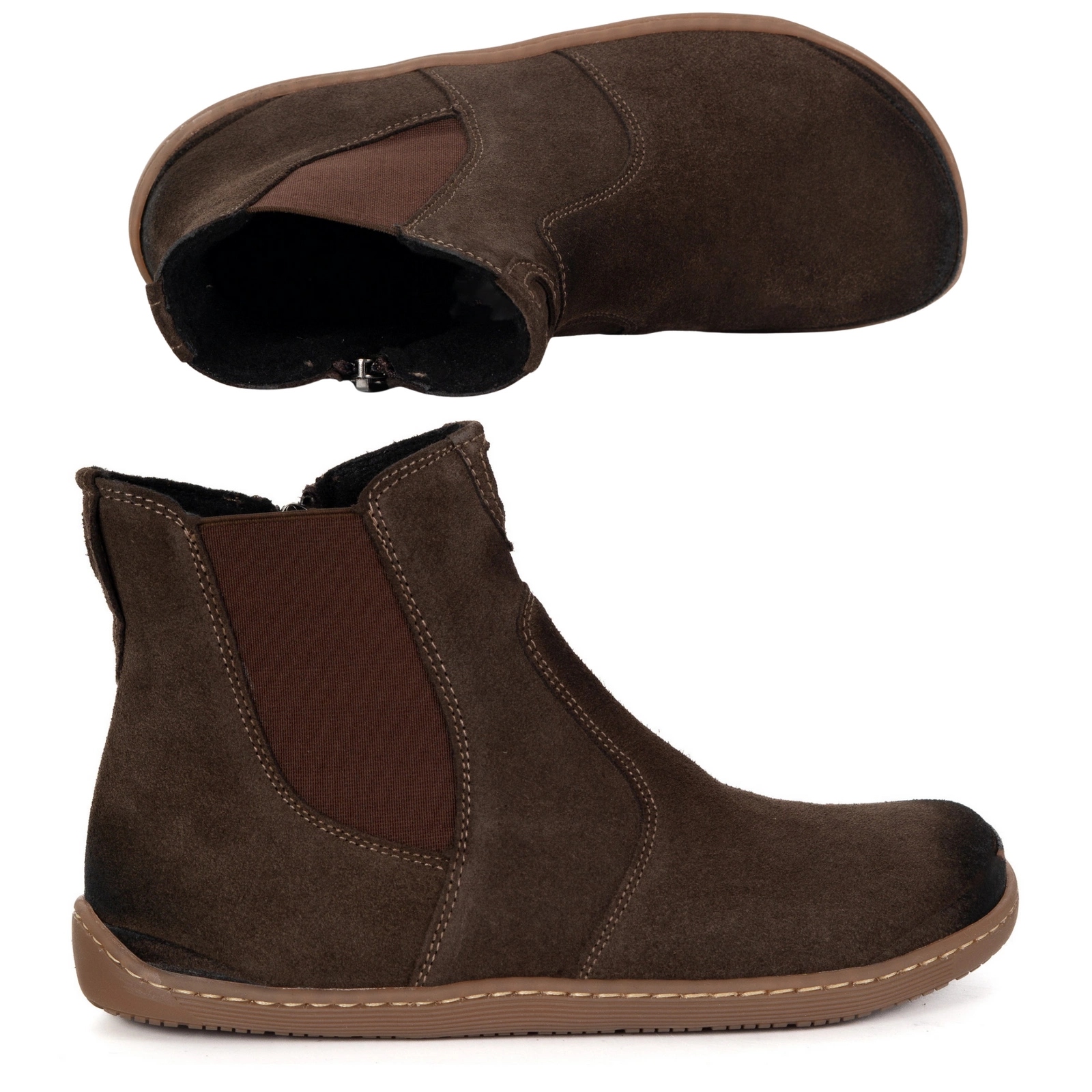 Dámské barefootové boty se zipem, zateplené, 1263, hnědé, velur 37