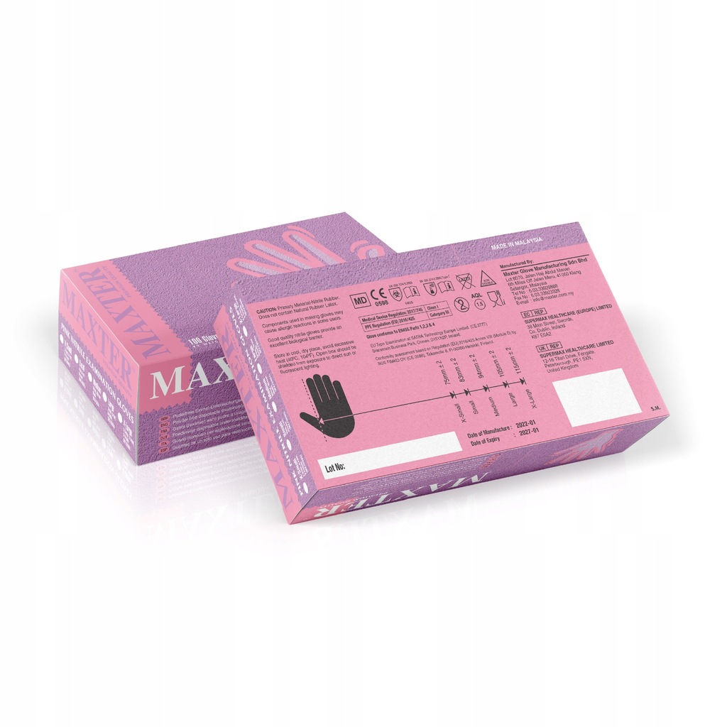 Rękawice Nitrylowe Rękawiczki Różowe Pink Jednorazowe M Maxter 100 szt. Model Nitryl Róż Nitrylowe Rękawice Różowe Maxter