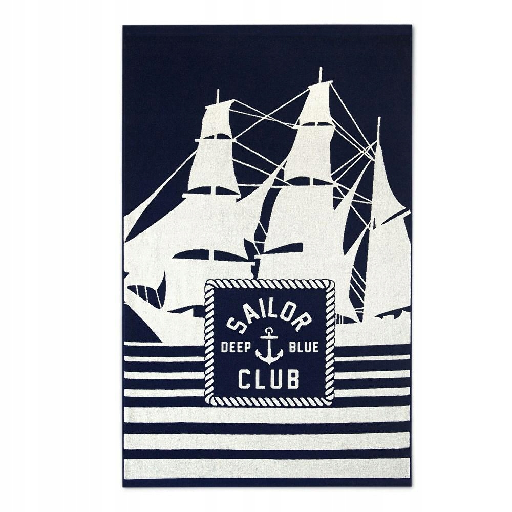 Plážový ručník 100x160 Sailor tmavě modrý, bílý, froté plachetnice 550 g/m2