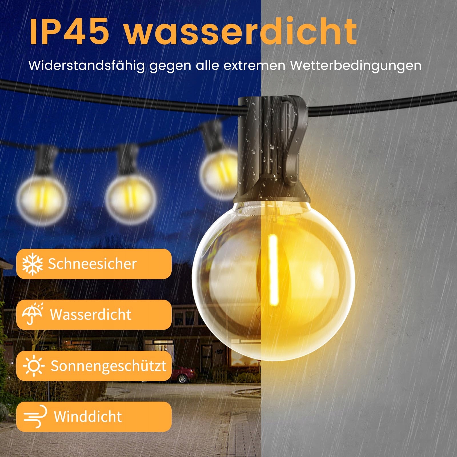 POGESTRAND Lampa Zewnętrzna LED 15M 25 Żarówek Odpornych na Stłuczenia — miniatura 5