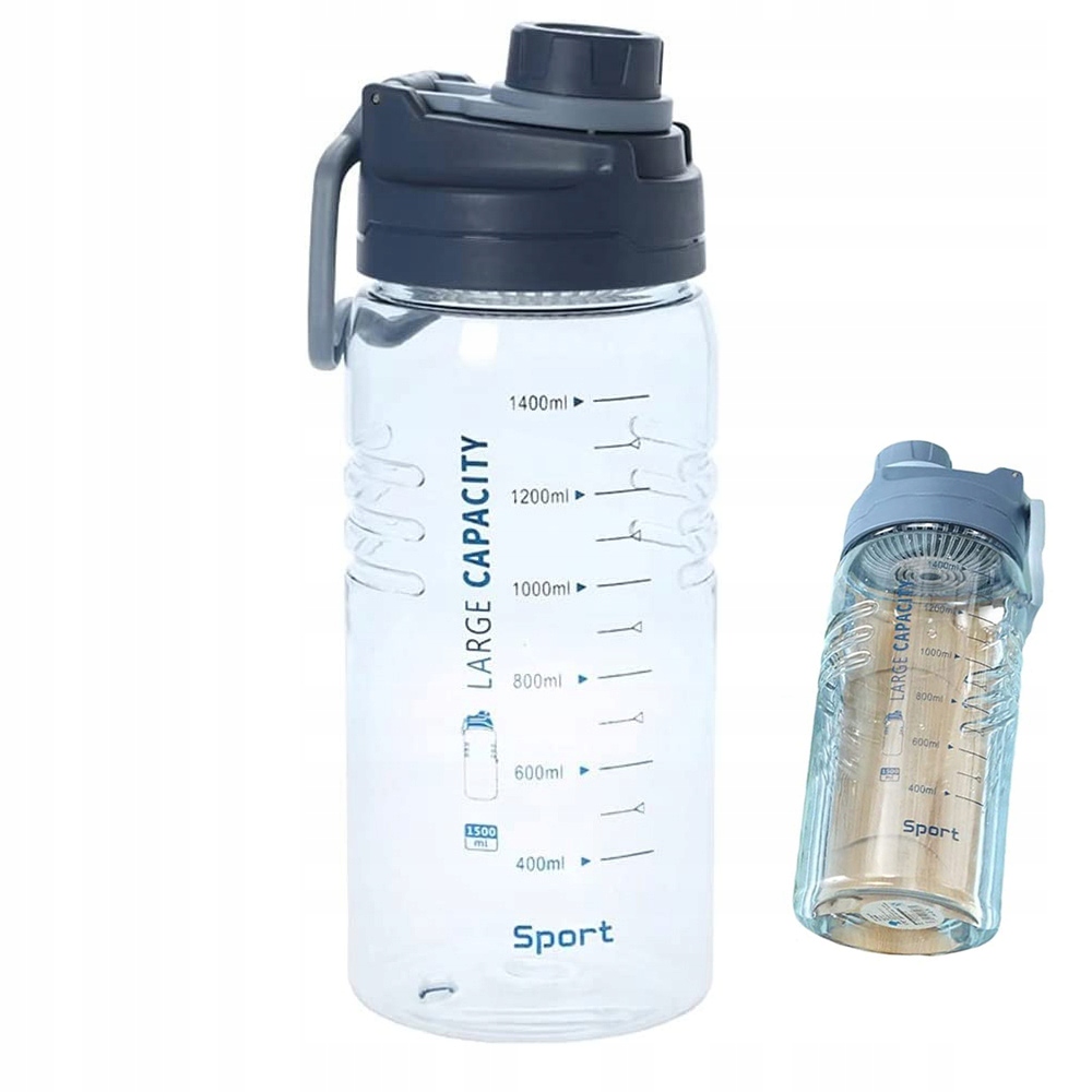 Butelka Wodę Bidon Z Miarką Siłownia Fitness 1500ML Przezroczysty 26CM
