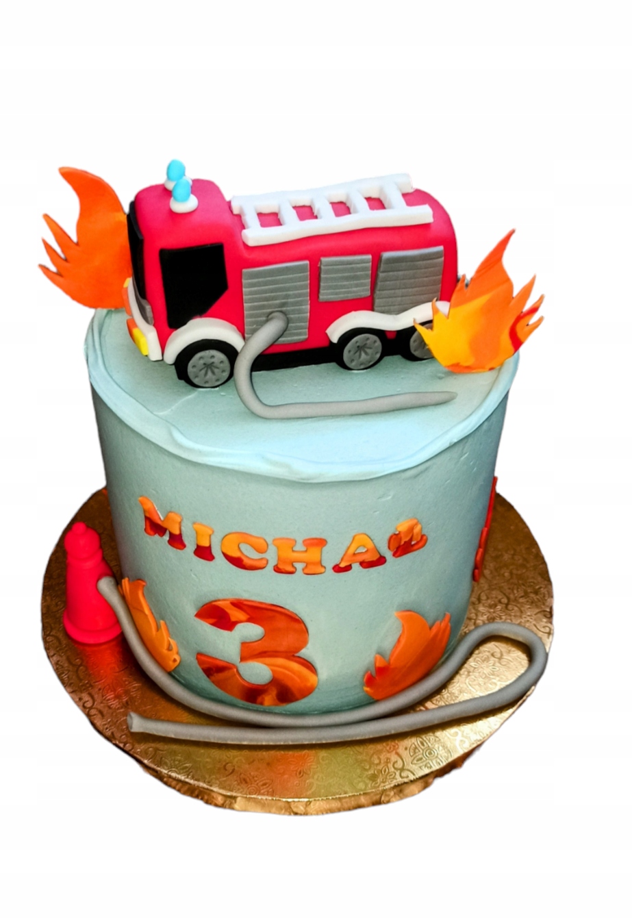Figurka na tort straż pożarna wóz strażacki Osp z masy cukrowej