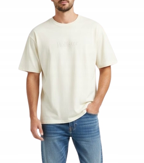 Tričko Hollister XL Relaxed Fit, krémové