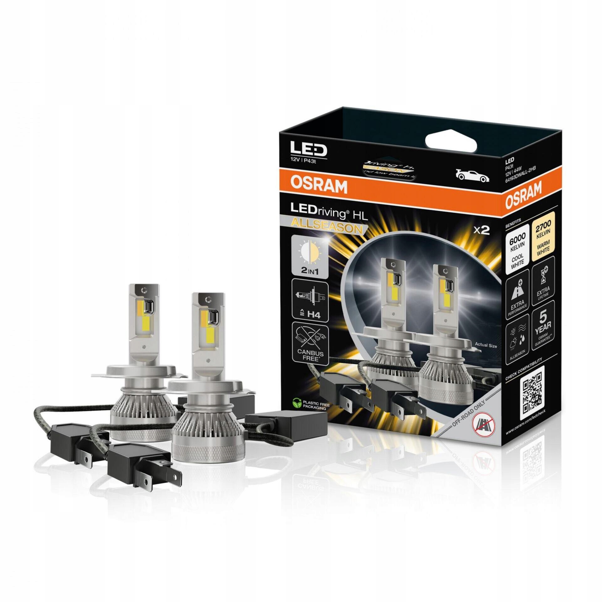 Osram LEDriving Hl H4 44W Allseason 6000/2700K 2ks 64193DWALL-2HB