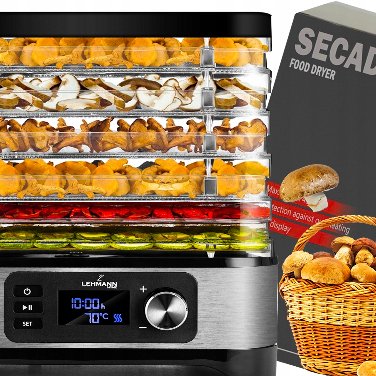 Sušička Na Houby, Ovoce A Zeleniny S Termooběhem, Časovačem A Velkou Kapacitou 450W 5x