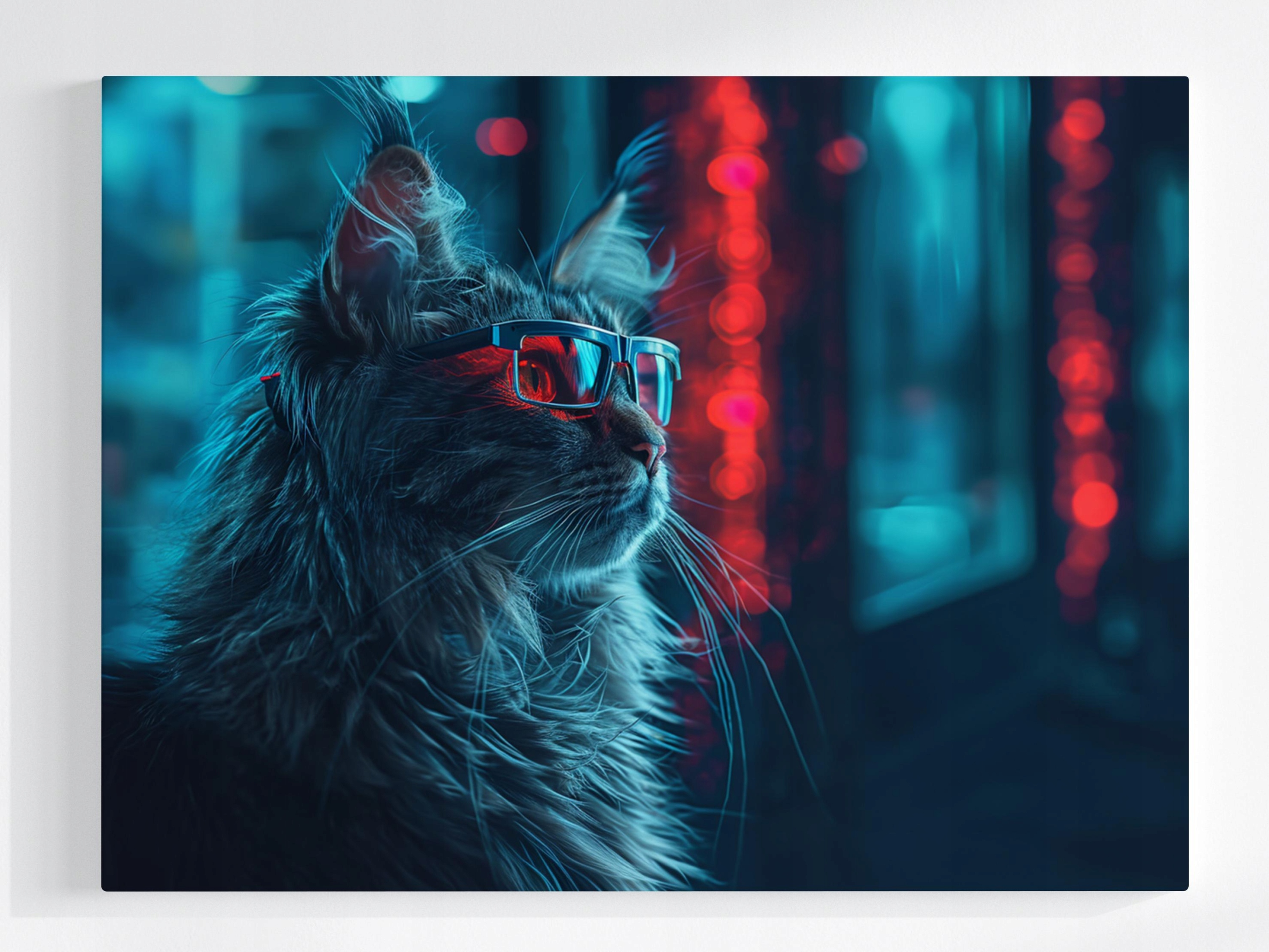 Obraz Na Plátně Canvas Kočka Kocur Brýle Cyberpunk Nerd Techno Neon 80x60