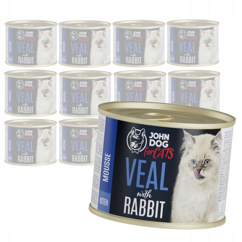 Levně John Dog for Cats Pěna Telecí maso s králíkem 12x200g Vlhké Krmivo pro koťata