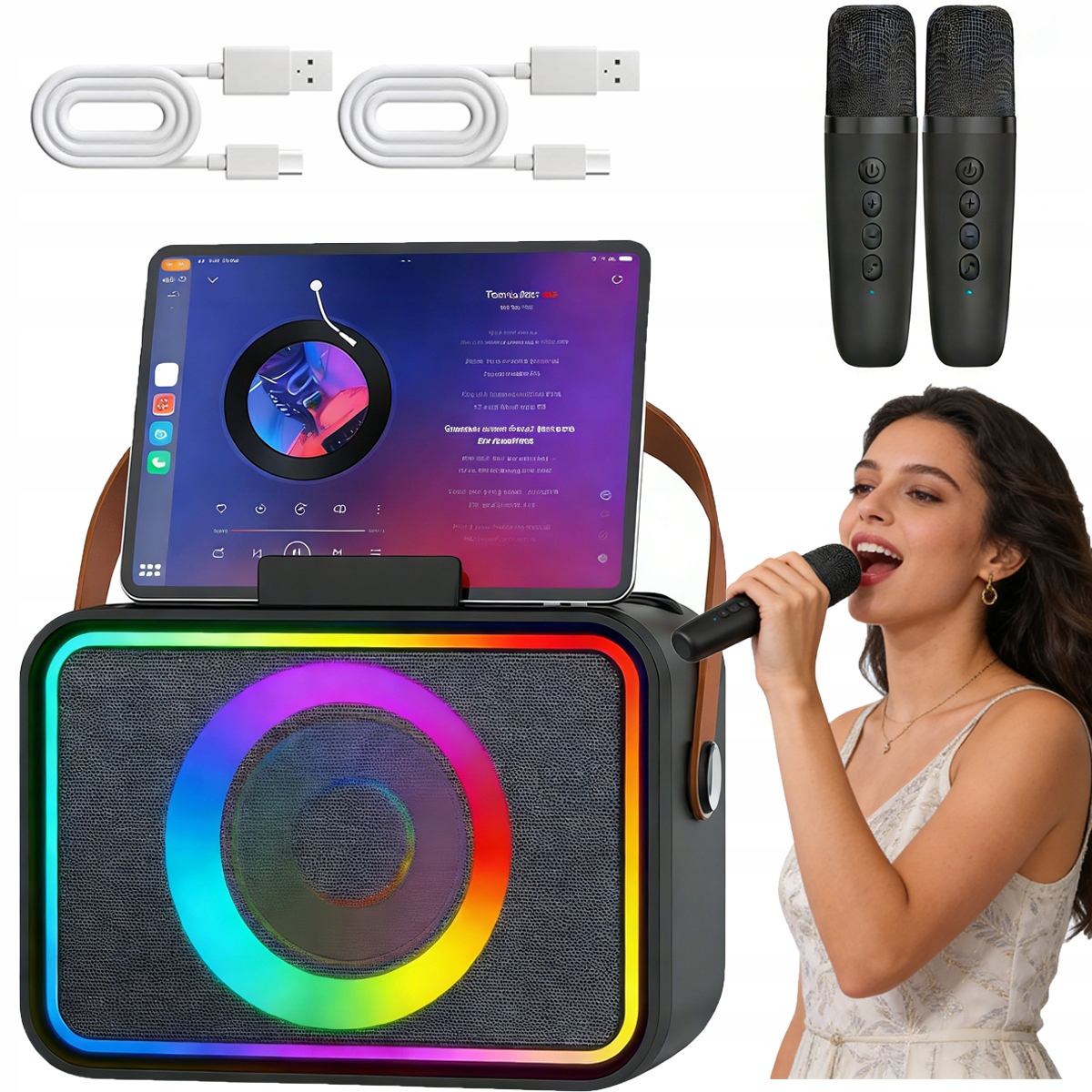 Karaoke Stroj Vybavený 2 Mikrofony A 6 Režimy Osvětlení