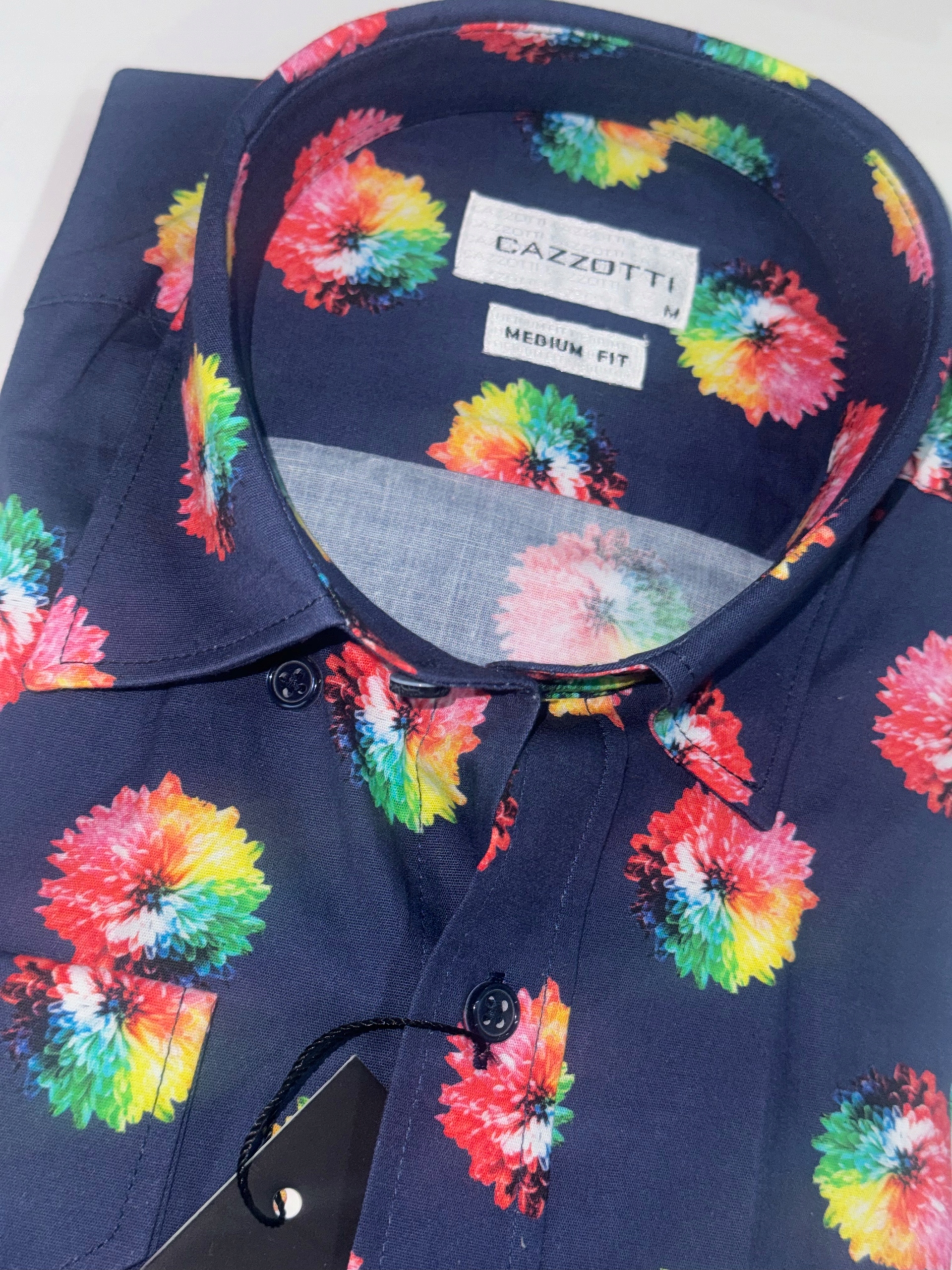 Cazzotti pánská košile vzor Tmavě Modrá Květy délka rukou střední střih L 41/42 37C