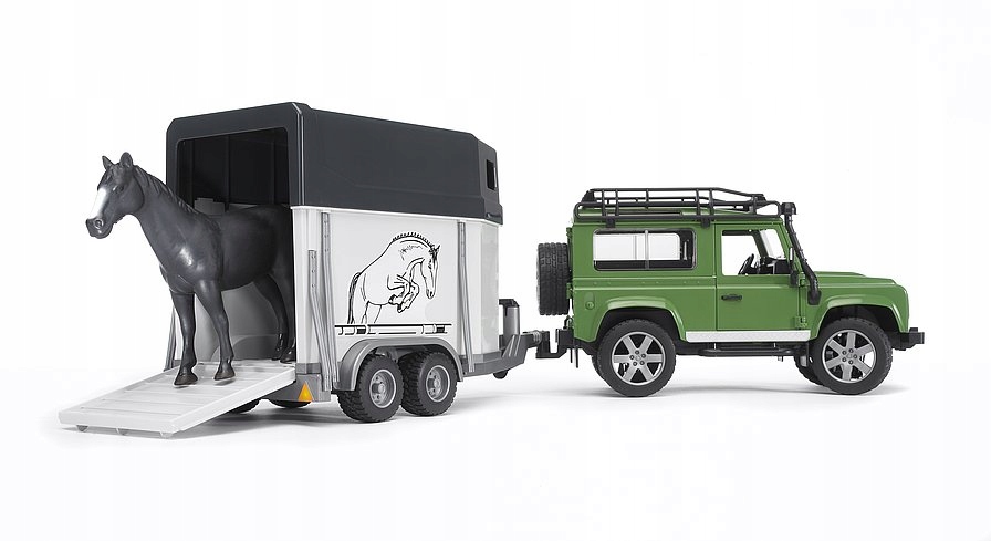 BRUDER 02592 Land Rover z przyczepą dla koni + koń Marka Bruder