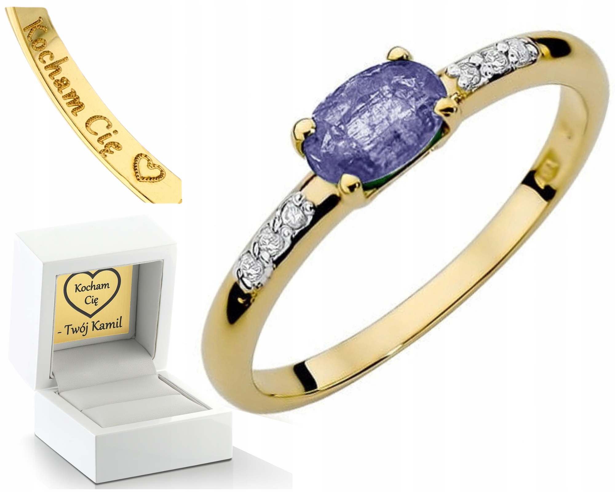 Zlatý Prstýnek S Tanzanitem Brylant 585 Gravírování