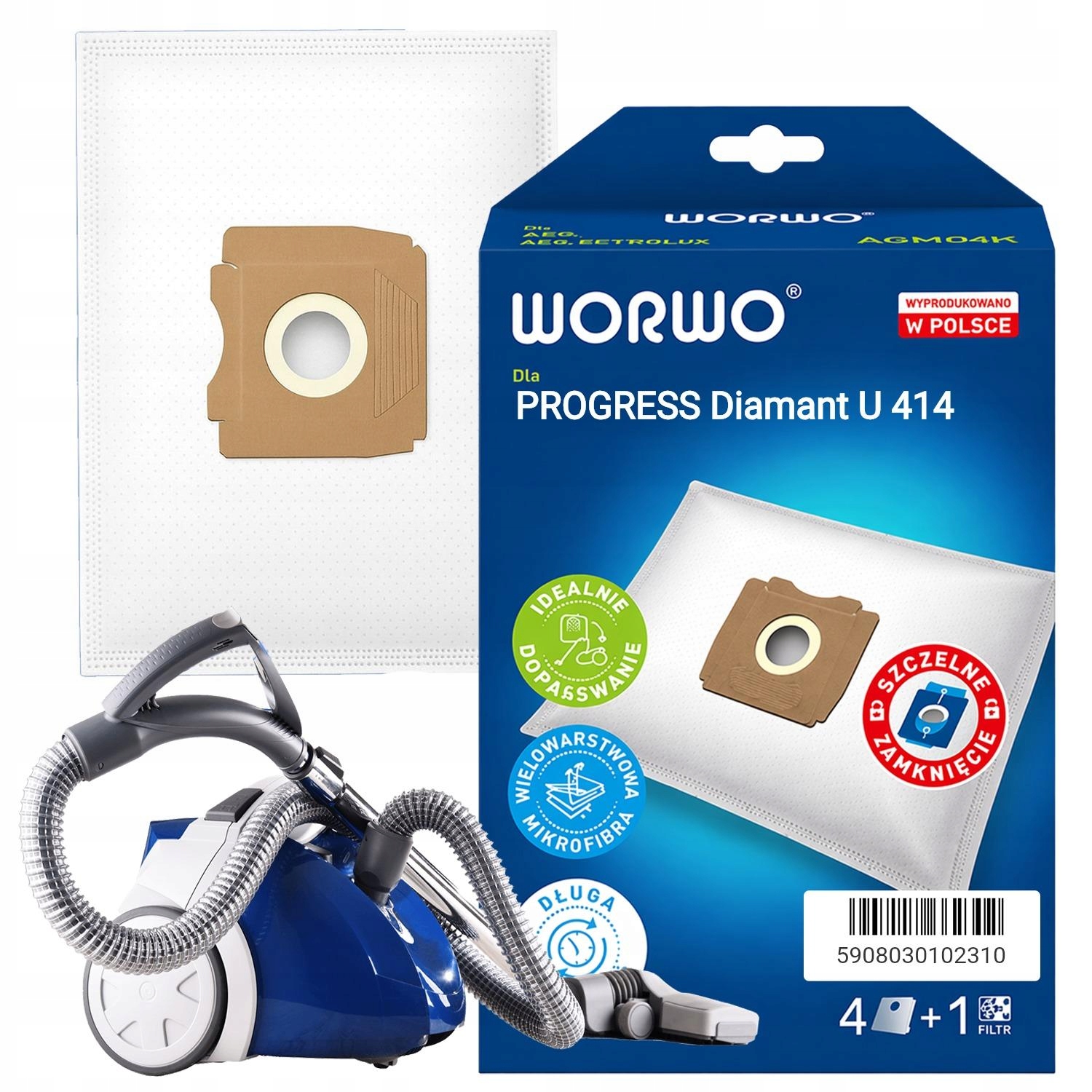 Worki Do Odkurzacza Progress Diamant U 414 AGMB01, 4 Sztuki, Filtr
