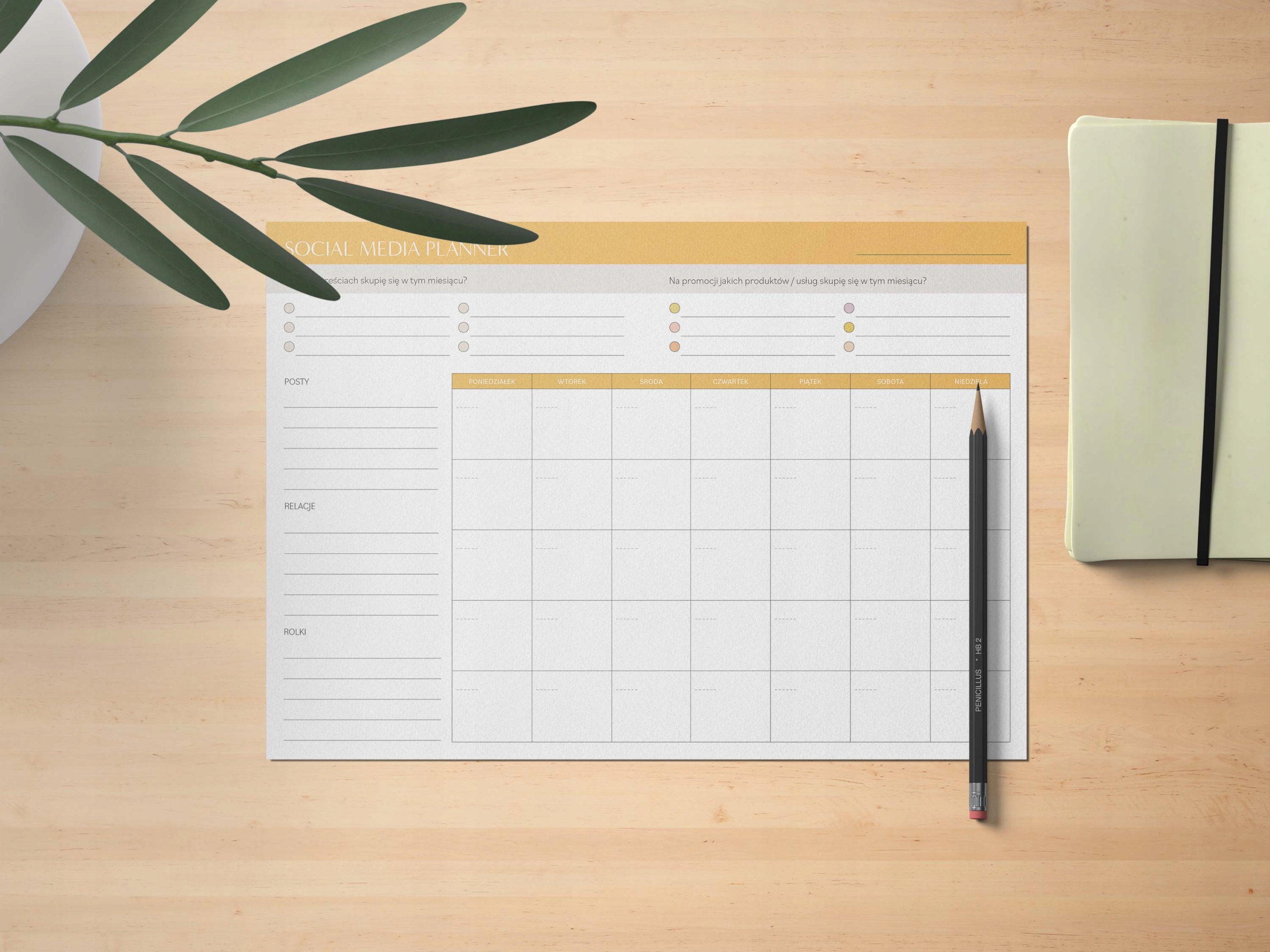 Biuwar, planer na biurko A4, Planer SOCIAL MEDIA miesięczny wyrywane kartki EAN (GTIN) 5904844951755