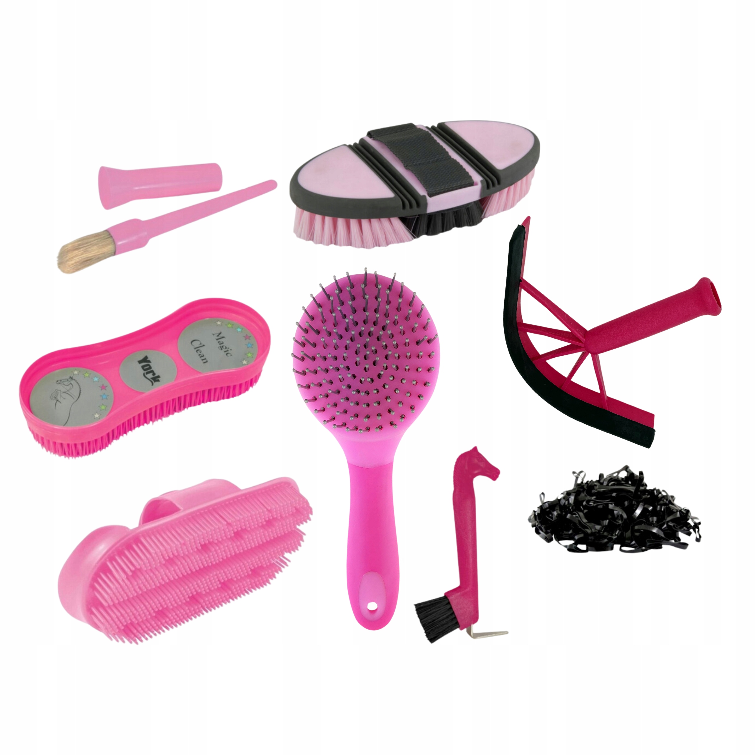 Modny Zestaw Szczotek Dla Konia Zgrzebło Kopystka Różowy