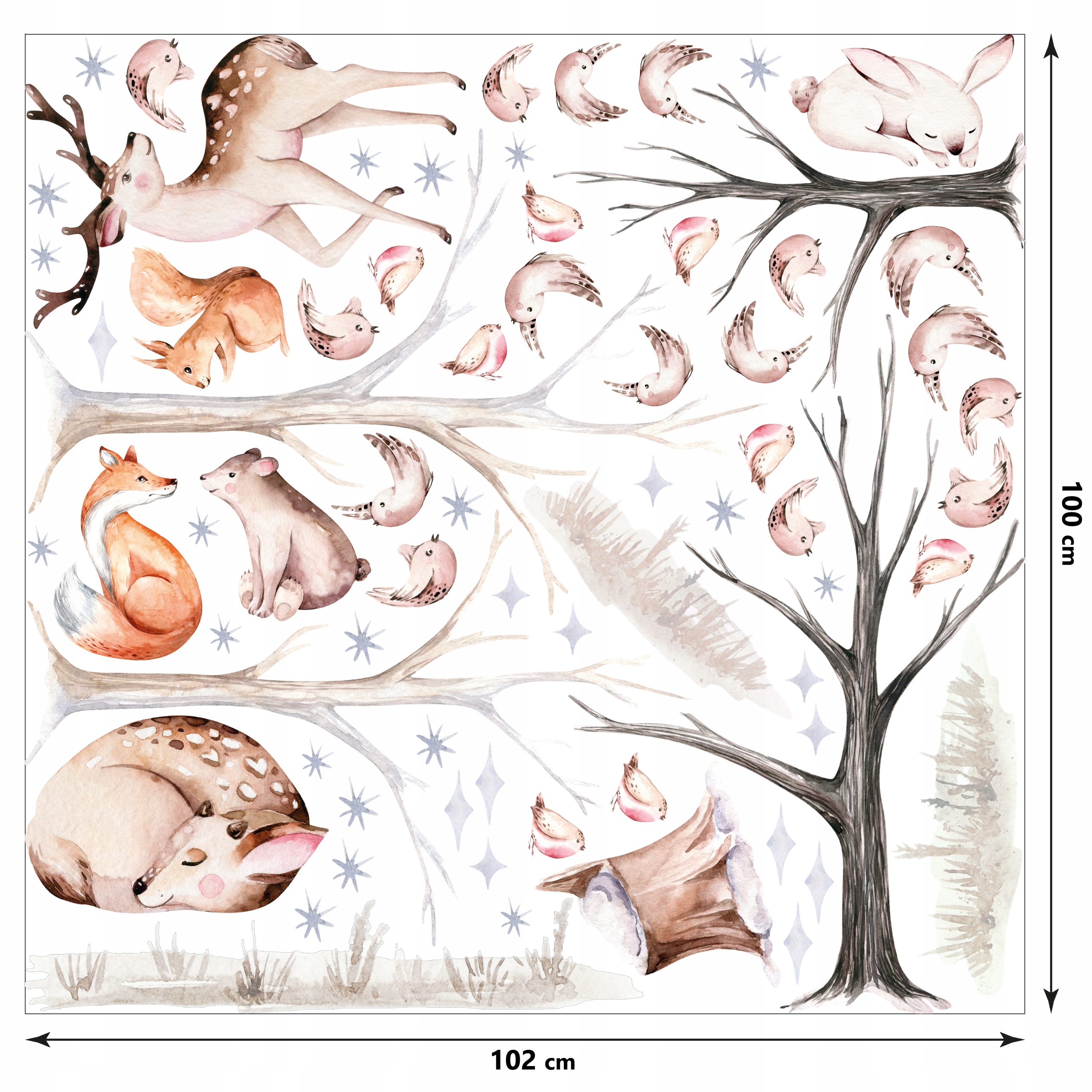 100x100cm NAKLEJKI na ścianę dla dzieci LAS zwierzęta ZIMĄ zima Kod producenta las zimą 100x100