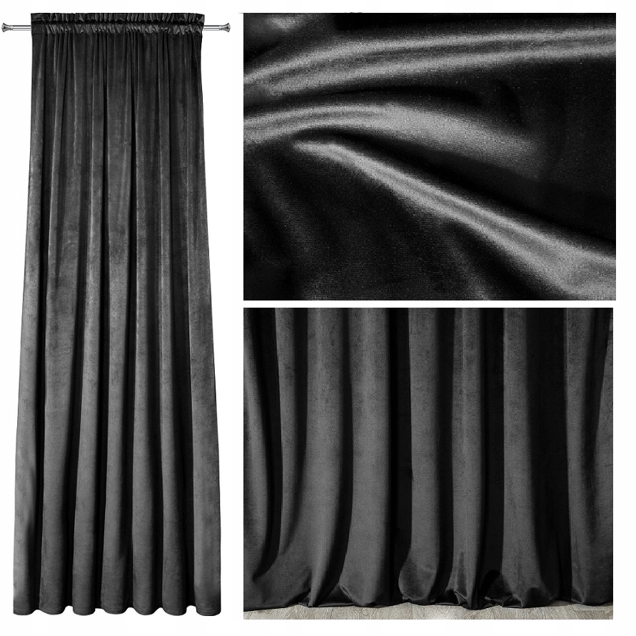 CZARNA GRUBA ZASŁONA WELWET 135X270 TAŚMA ŻABKI Szerokość produktu 135 cm