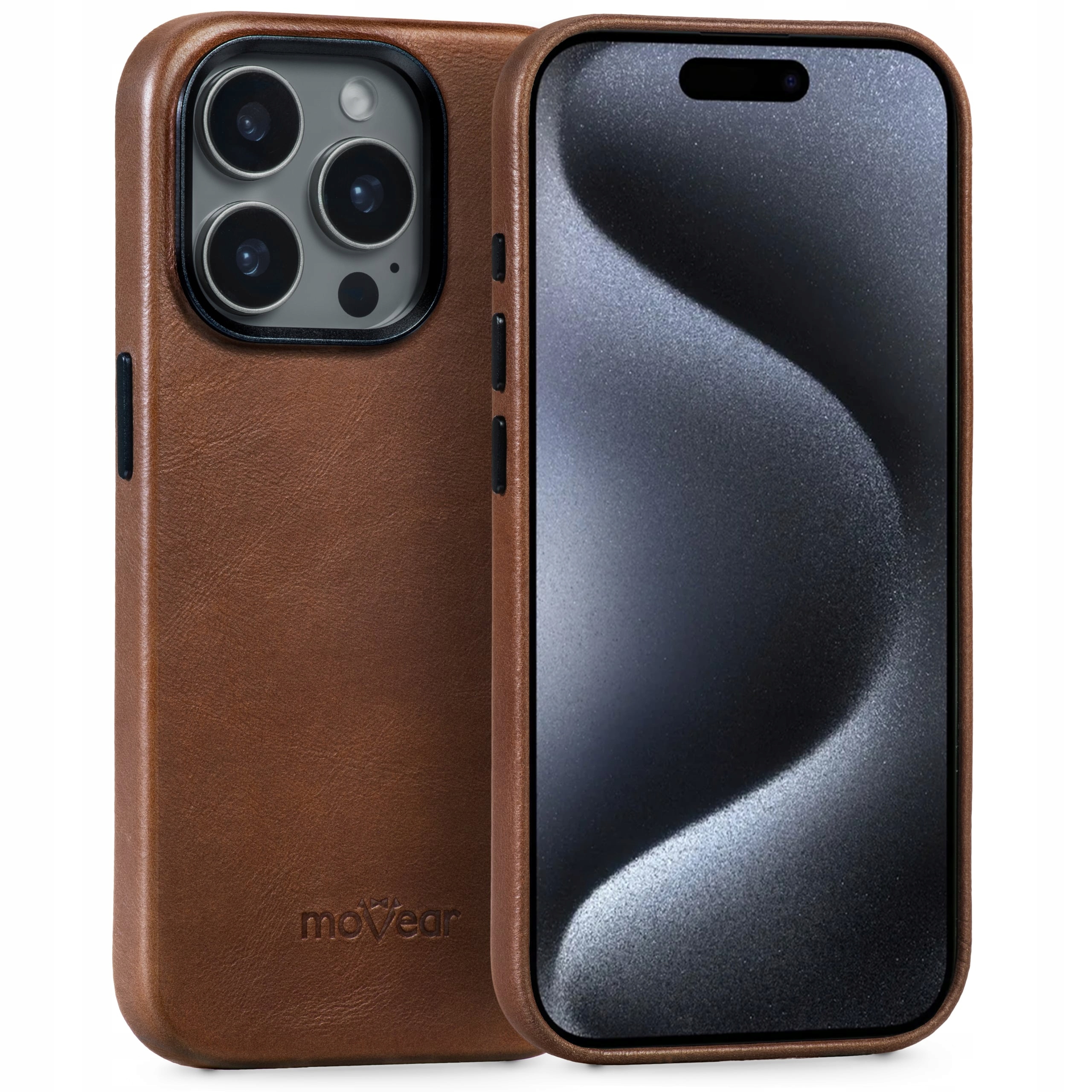 Pouzdro pro iPhone 15 Pro kožené Zadní Kryt MagSafe prémiové pouzdro hnědé Movear