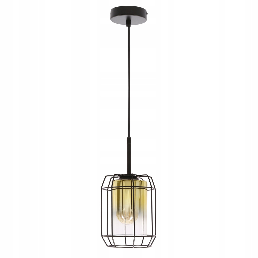 Loftová závěsná lampa Jonera Jednotlivá Černá Stínidlo Zlatá s Mřížkovou Klecí