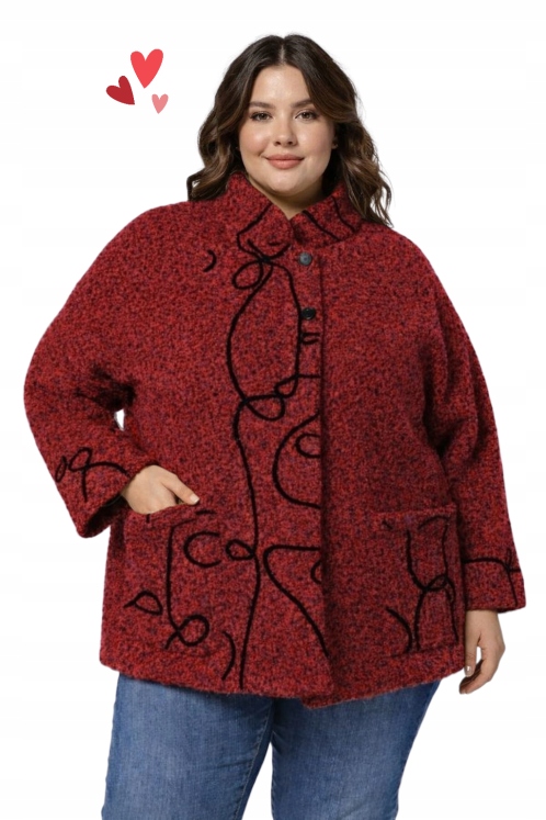 Kabátek přechodový typu pláštěnka bunda boucle výšivka Plus Size 54 56 7XL