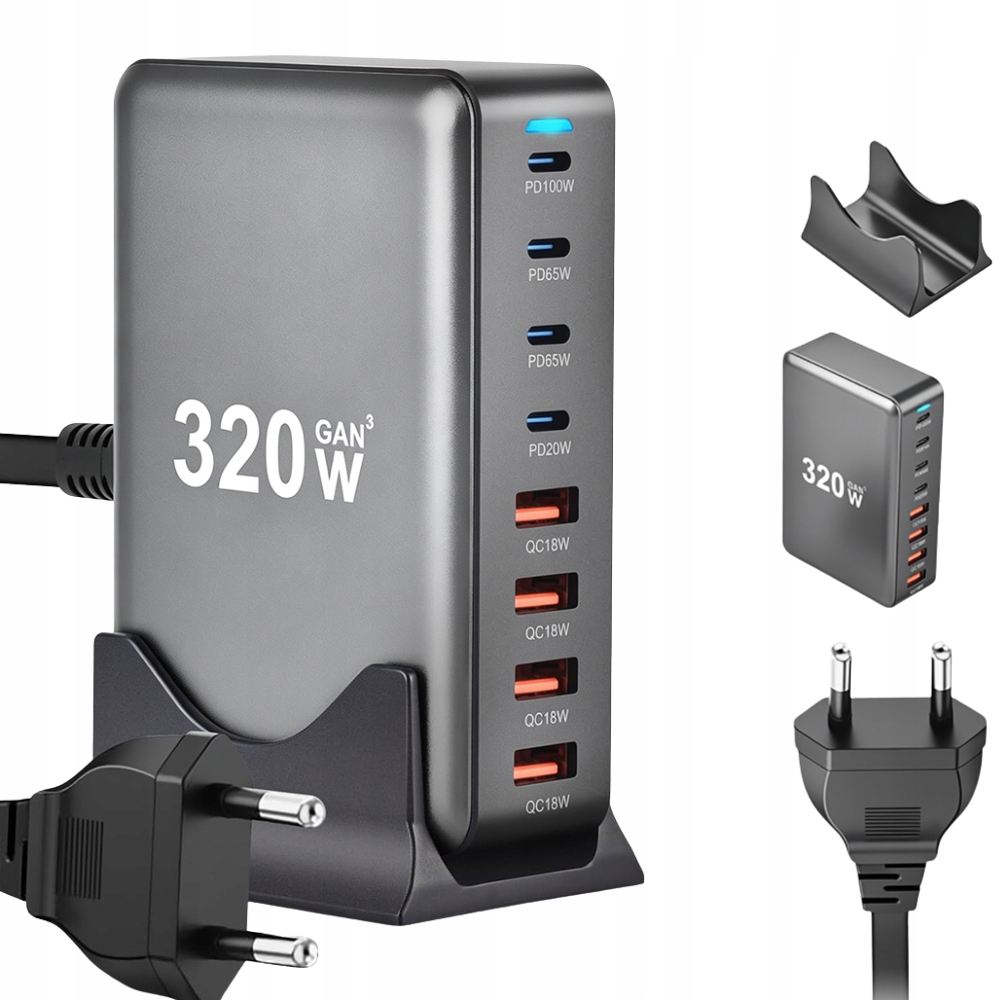 Rychlá Síťová Nabíječka 4xUSB 4xUSB-C GaN3 Qc Pd pro telefon a notebook