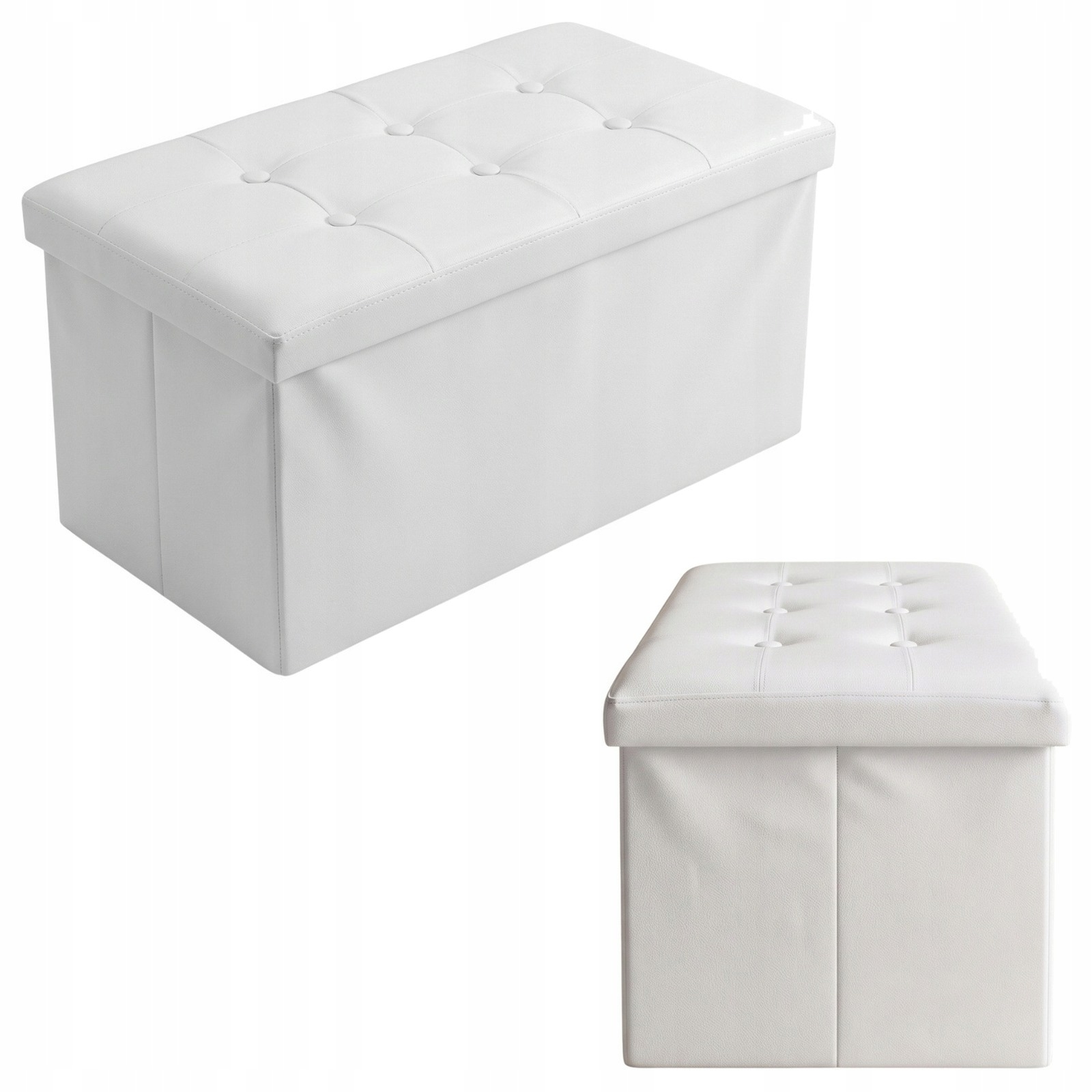 Taburet S Obdélníkovým Úložným Prostorem Z Pvc Ekokůže, Bílá, 80X40X40 CM