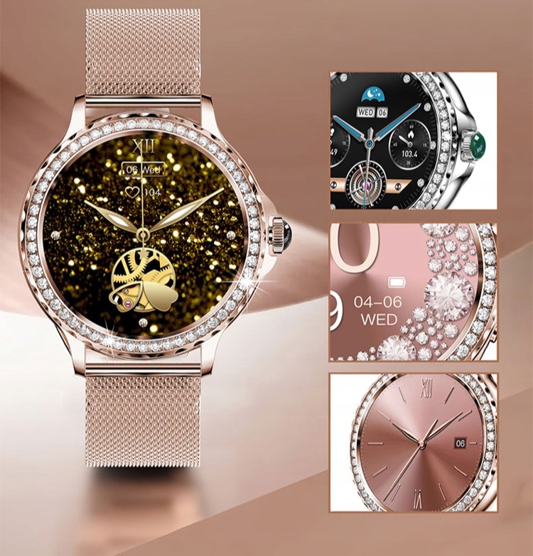 PIĘKNY DIAMENTOWY DAMSKI SMARTWATCH ROSEGOLD ROZMOWY PULS 3 PASKI ZESTAW Rodzaj smartwatch