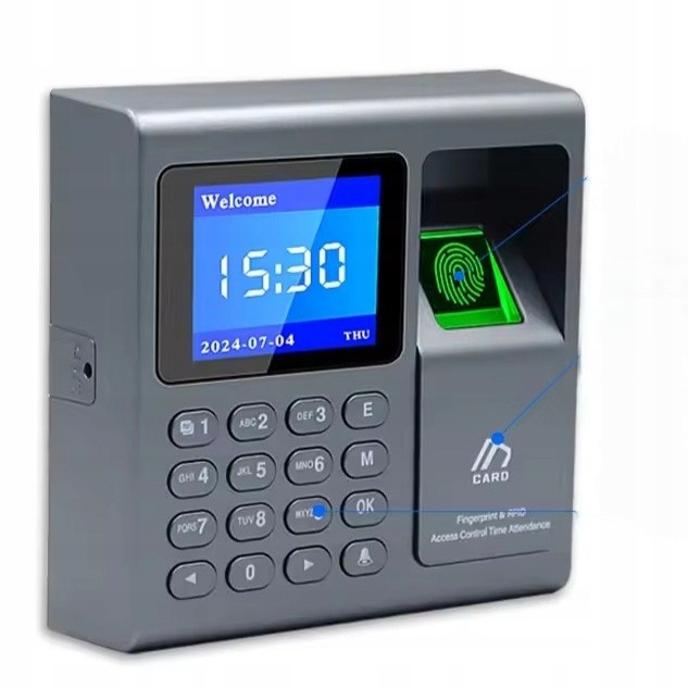 Rejestrator czasu pracy Rfid z kontrolą dostępu Karta, Brelok, Odcisk Hasło