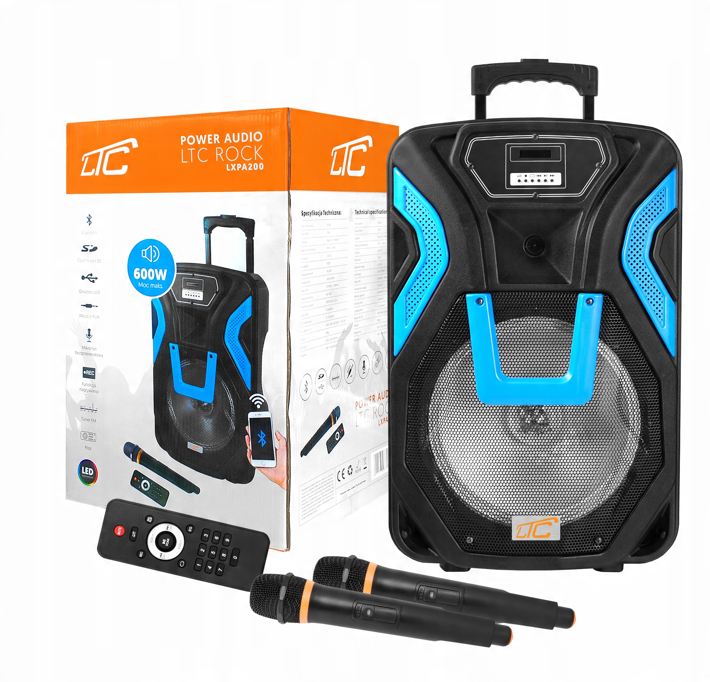 

Głośnik Przenośny Kolumna Karaoke 600W Bluetooth