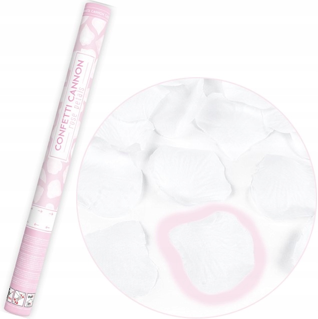 TUBA STRZELAJĄCA KONFETTI BIAŁE PŁATKI RÓŻ NA URODZINY ŚLUB WESELE 60 CM
