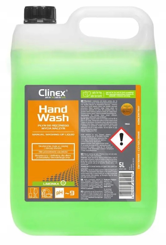 CLINEX HAND WASH PŁYN DO RĘCZNEGO MYCIA NACZYŃ 5L