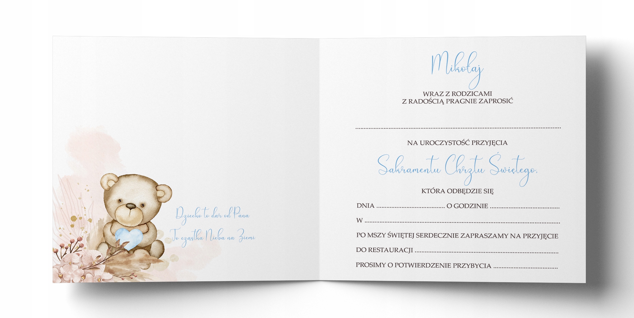 ZAPROSZENIE na Chrzest Święty +KOPERTA +SZNUREK Marka bez marki