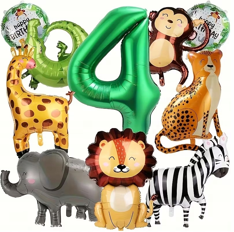 Zestaw Balony foliowe Zwierzęta Safari 4 Urodziny mix 10 sztuk