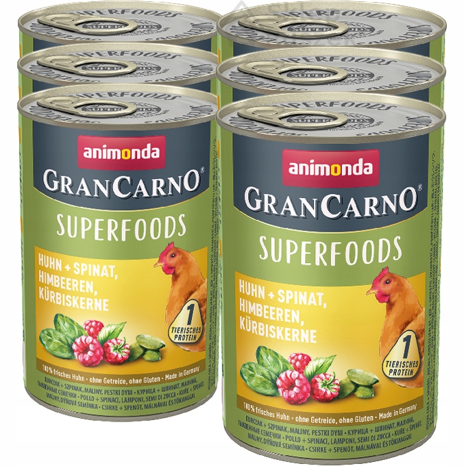 Animonda GranCarno Superfoods Adult 6x400g Kuře/špenát/maliny/pecky