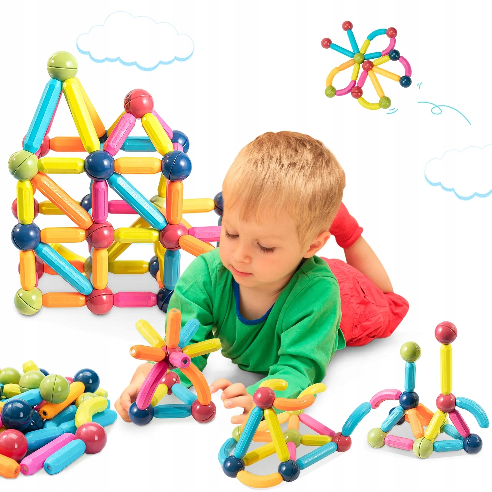 KLOCKI MAGNETYCZNE PATYCZKI MAGNETYCZNE KLOCKI KONSTRUKCYJNE ZESTAW 116 EL