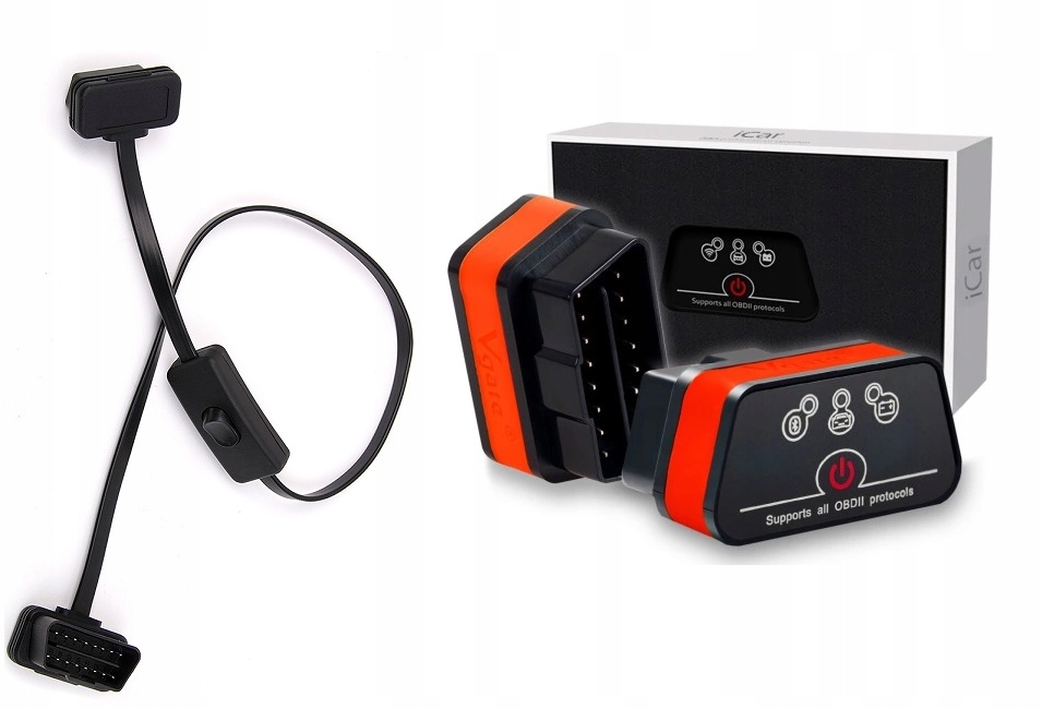 ELM327 iCar2 OBD2 Interfejs Bt Polski+przedłużacz Płaski Kabel OBD2Włącznik