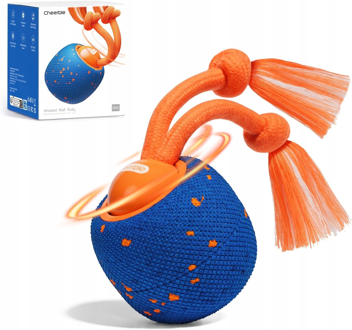 Cheerble Interaktivní míček pro psy Wicked Ball Rolly s lanem a štěkáním