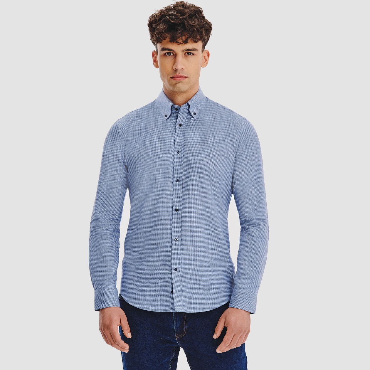 Tmavě modrá pánská košile s jemným vzorem pepitky Pako Lorente vel L