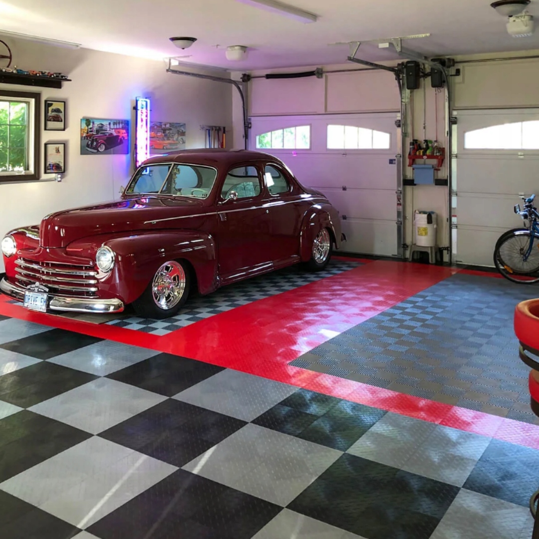 Płytki PCV do garażu szare ryflowane, warsztatu, serwisu Podłoga modułowa Długość 51 cm