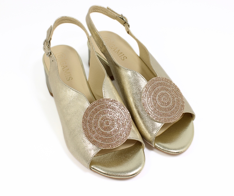 Zlaté kožené sandály na podpatku Gamis 7162 r36