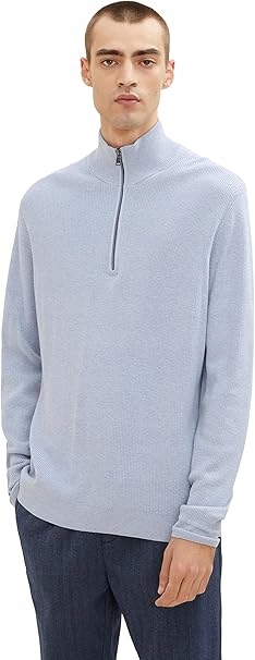 Tom Tailor Pánský Svetr Se Zipem A Stojáčkem Modrý Bavlna L 6FA