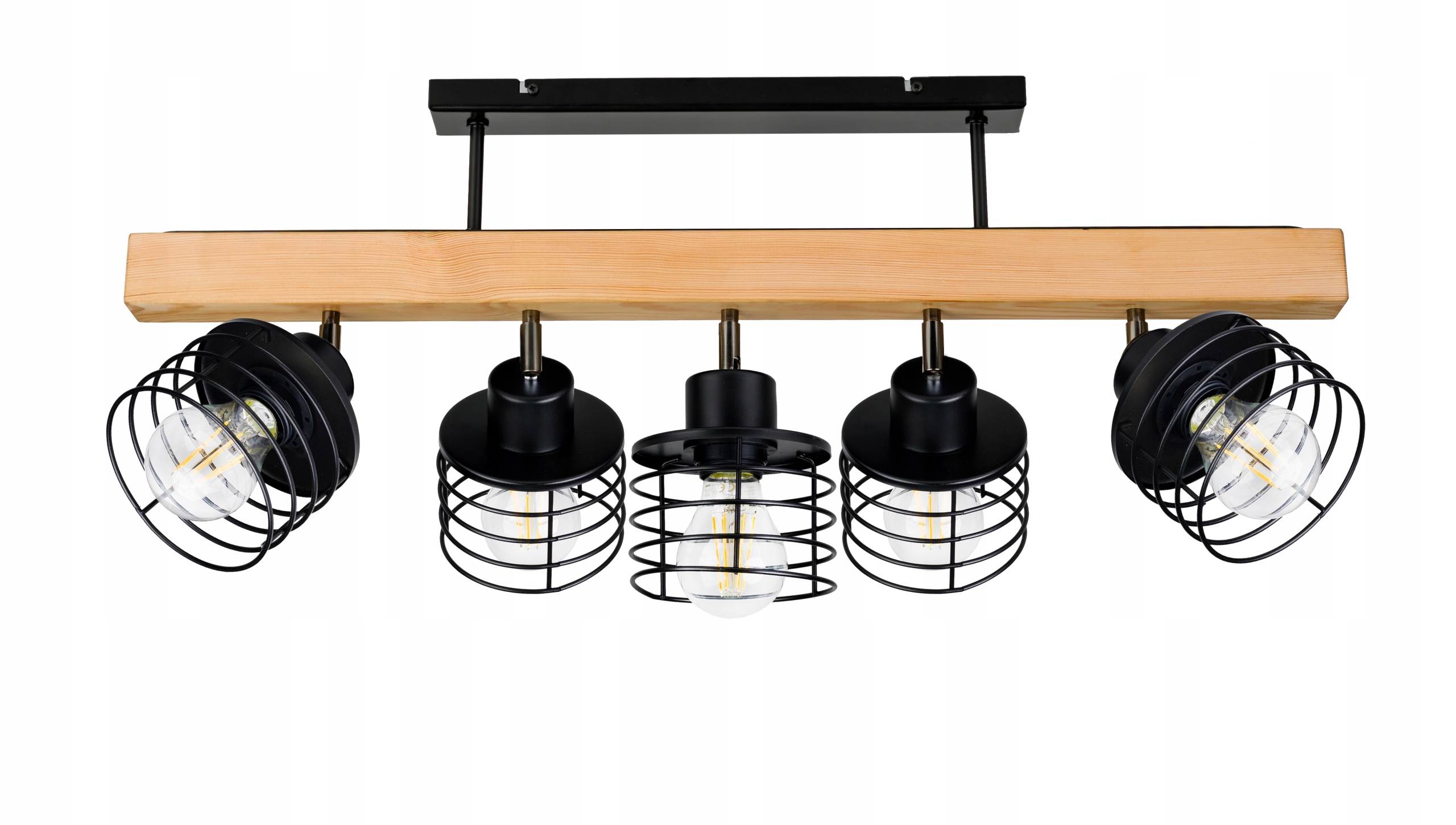 Dřevěná stropní lampa Lustr Stropní Svítidlo Loft Černá na 5x Klosz E27