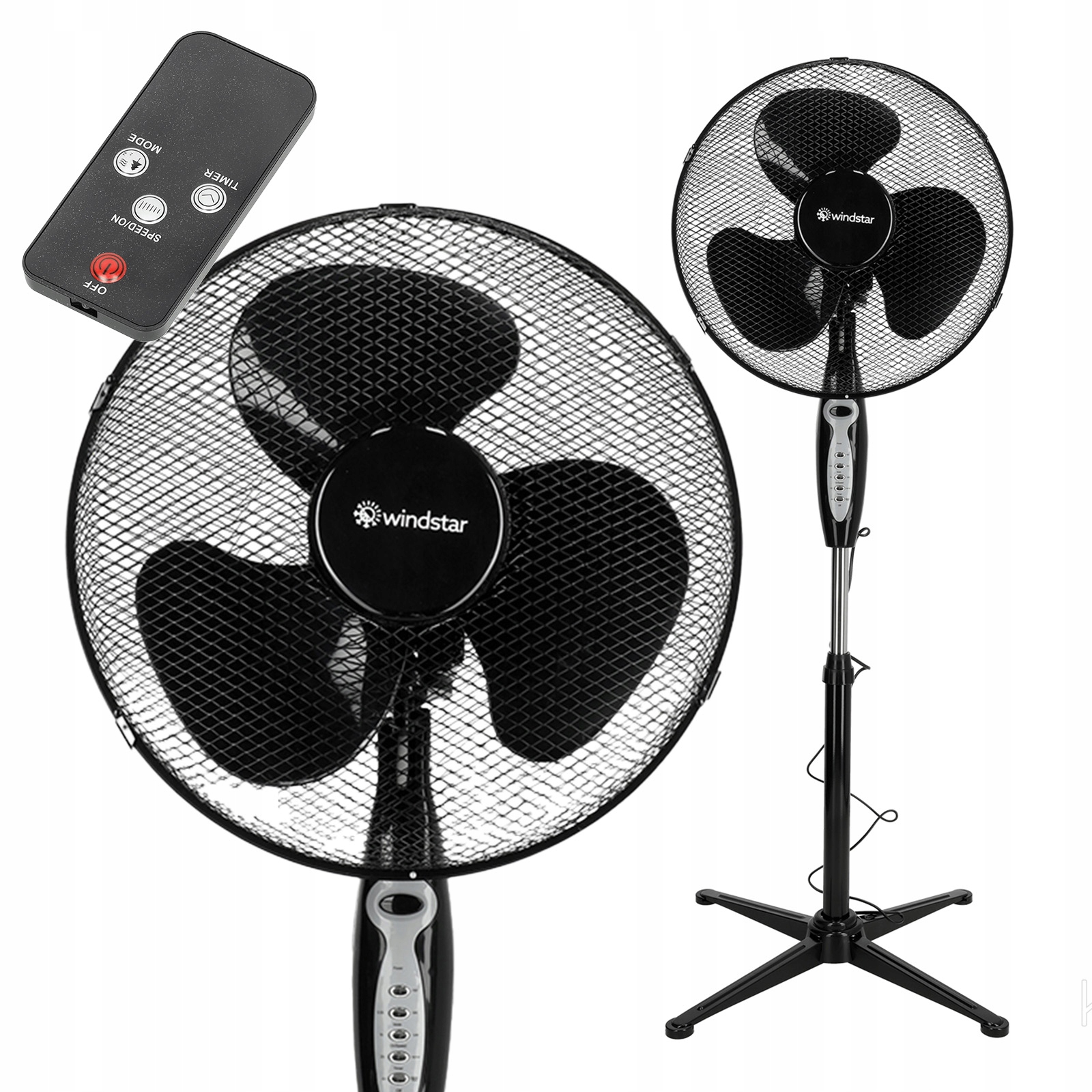 Ventilátor Cirkulátor vzduchu Stojící větráček Černý 45W Dálkový Ovladač Viento-r