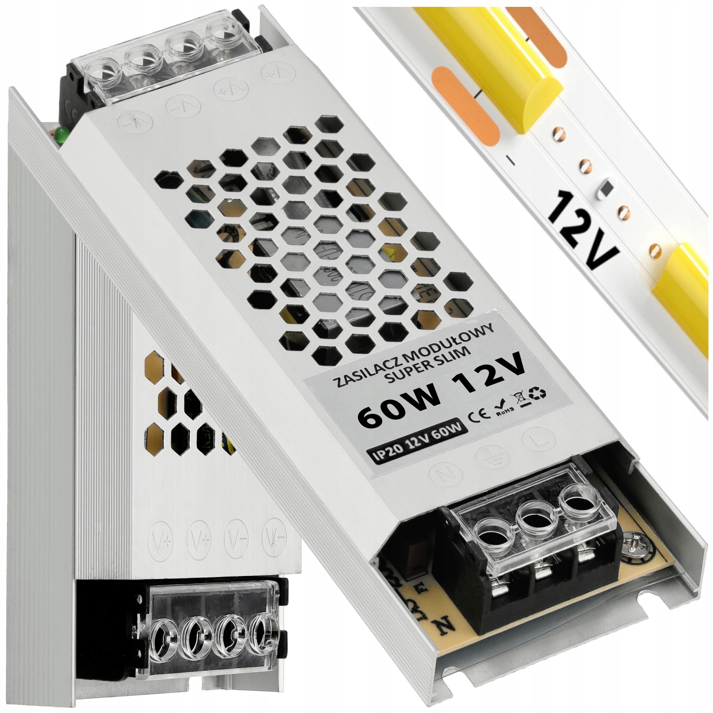 Zasilacz Led 12V 60W Slim 5A IP20 Do Taśm Transformator Modułowy