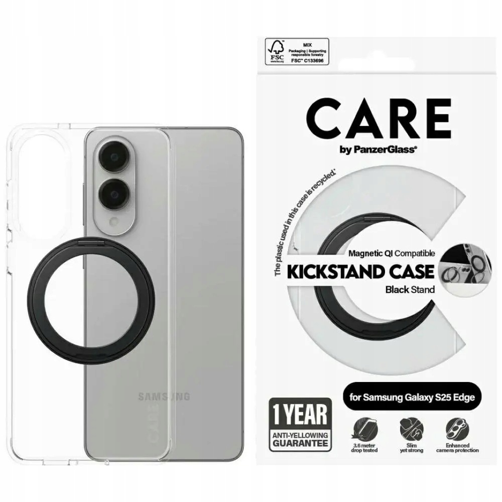 Etui Care by PanzerGlass Feature Black Kickstand Qi na Samsung Galaxy S25