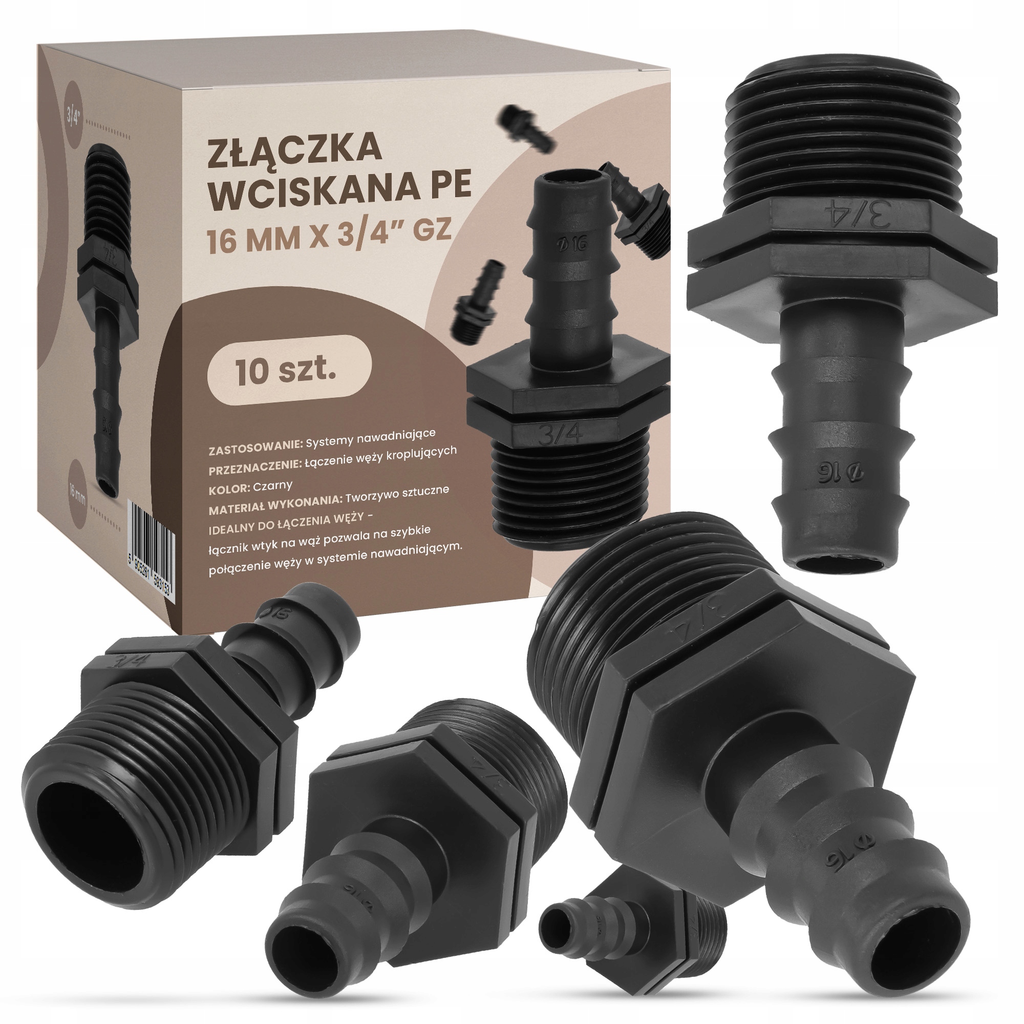 

10x Złączka Wciskana Pe 16x3/4 Gz Łącznik Węża Rur
