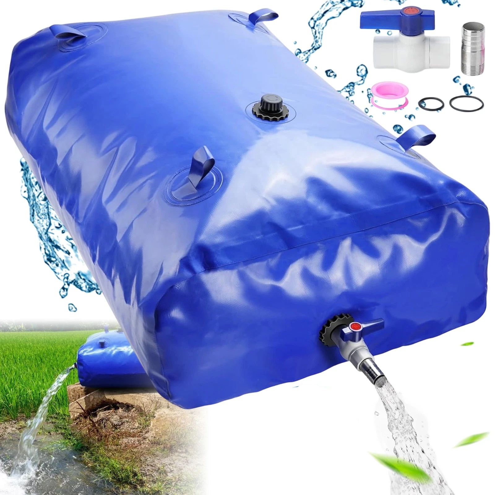 Pojazdowy Worek Na Wodę 350 l Wymiary 1x0,7x0,5 m Z Zaworem Niebieski Pvc
