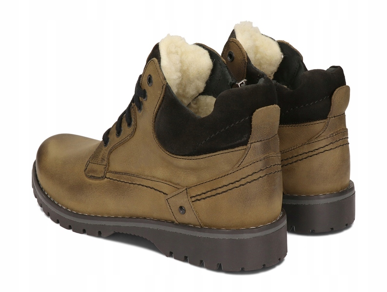 TRZEWIKI MĘSKIE BUTY OCIEPLANE SKÓRA 885 KHAKI 48 Odcień khaki