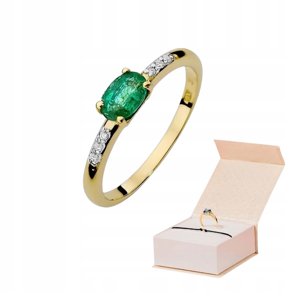 Zlatý Prstýnek Se Smaragdem V Oszení Diamantů Zlatý Náramek